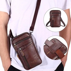 Marsupio uomo vera pelle telefono cintura borsa moda tracolla vita incrociata - Foto 1 di 21