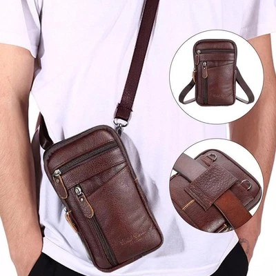 Men's Genuine Leather Phone Pouch Belt Bag Fashion Shoulder Cross Waist Bag