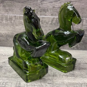 LE Smith Emerald Green Rearing Horse Glass Bookend Heavy Vintage SET OF 2 - Picture 1 of 10