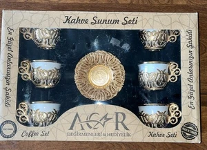 Decorative Turkish Coffee Set By AGR Değirmenleri & Hediyelik 6 Cups & Saucer - Picture 1 of 15