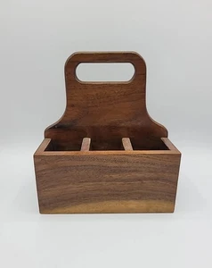Vintage Small Wooden 6-Slot Caddy Holder with Handle Approx. 7"L x 5"W x 8"H - Picture 1 of 24
