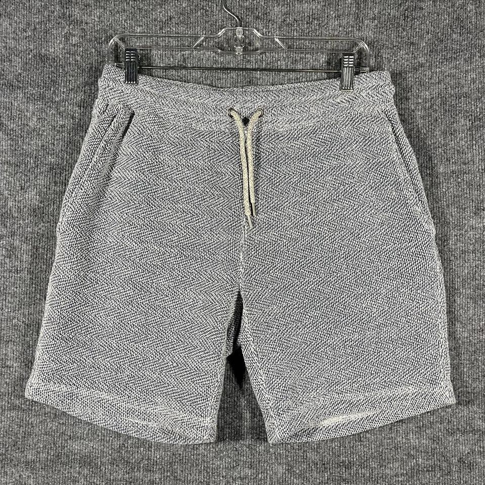 Pantalones Cortos Faherty Para Hombre Medianos Gris Blanco Espiga Tejido Cordón Salón Informal Foto 1 de 4