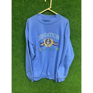 90s Sensation Carnival Cruise Blue Sweater Mens XL Long Sleeve Knit Unisex - Picture 1 of 7