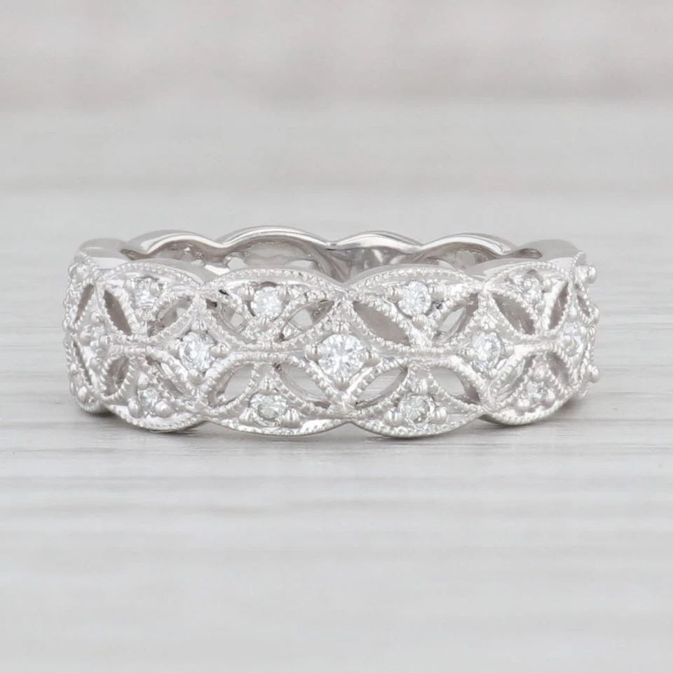 Nuevo Anillo de Eternidad Diamantes 0.16ctw Platino 900 Talla 6.5 Banda Apilable Aniversario Foto 1 de 4