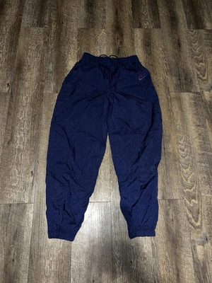Vintage 90s Nike Nylon Drawstring Track Pants Lined Child M 10/12 Navy Blue - Image 1 of 4