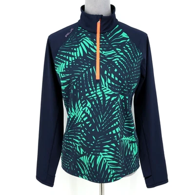 Top de golf Ralph Lauren RLX para mujer grande azul verde floral cuarto cremallera agujeros para los pulgares Foto 1 de 4