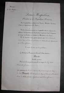 Abbatucci et Louis Napoléon, signature pour M. Bivaud nomination Juge. 1852 - Picture 1 of 2