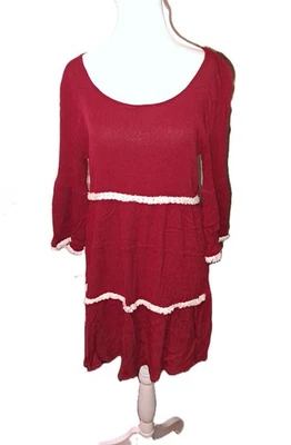 Mujer UMGEE Rojo Blanco Crepé Túnica Vestido PEQUEÑO Boho Navidad Camisa Flecos Sólidos Foto 1 de 4