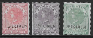 JAMAICA SGF7/9 1855 POSTAL FISCAL SET OVPT SPECIMEN MTD MINT - Picture 1 of 1