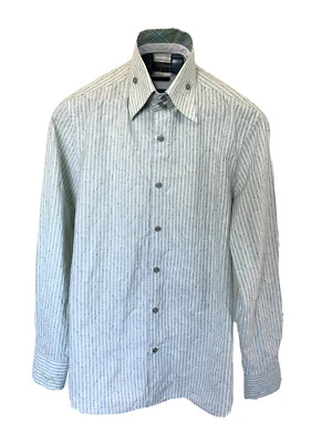 Coogi Luxe Long Sleeve Formal Shirt Green Grey Stripe Contrast Cuff Large - Image 1 of 4