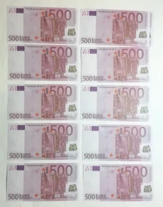 Spass-Banknoten, 10 x 500 Euros. - Bild 1 von 2