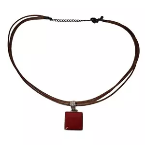 Sterling Silver Coral Square Red Necklace - Picture 1 of 2
