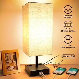 Modern Table Lamp Bedroom Nightstand Desk Lamp 2 USB Charging Ports pull chain - Picture 1 of 6