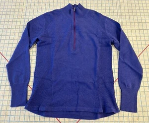 Eddie Bauer Waffle Knit Zip Pullover Women's XL Blue Slim Fit - Picture 1 of 14
