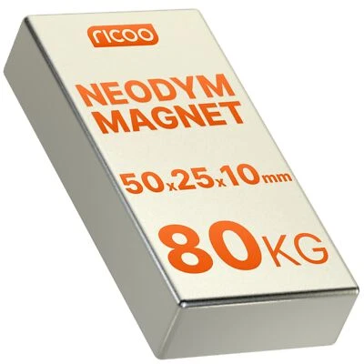 3 MAGNETI AL NEODIMIO SUPERMAGNETI NEODIMIO MAGNETI MARELLI 50x25x10 mm N45 80kg - Immagine 1 di 4