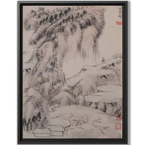 Chinese Ink Wash Painting Mountain Waterfall Zen Nature Art Vintage Wall Decor - Picture 1 of 9