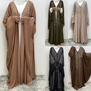 Ramadan Open Kaftan Abaya Women Cardigan Long Dress Abaya Muslim Kimono Robe - Picture 1 of 56