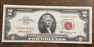 1963 $2.00 TWO DOLLAR RED SEAL STAR NOTE nice circulated bill - Picture 1 of 2