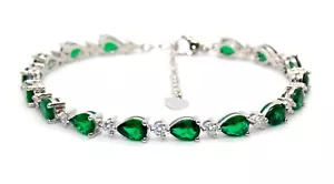 Silver Emerald & Diamond 12.48ct Adjustable Tennis Bracelet (Free Gift Box) - Picture 1 of 5