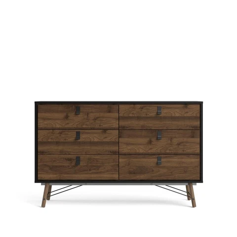 Black matte/Walnut Tvilum Ry 6 Drawer Double Dresser with a Scandinavian Design Cover