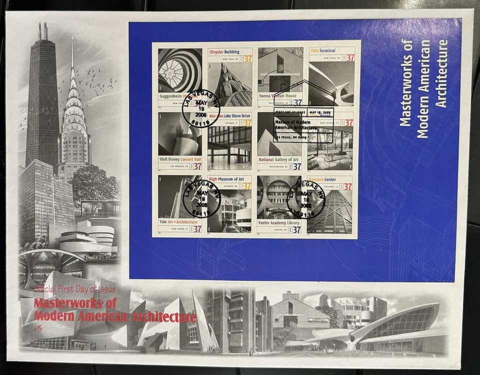 #3910,a-l  MODERN AMERICAN ARCHITECTURE  Pane of 12 on LARGE  FDC ARTCRAFT - Image 1 of 1