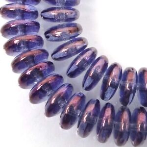 50 Czech Glass Rondelle Beads - Luster - Transparent Denim Blue 6x2mm
