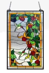 32" Tiffany Style Stained glass Birds Window Panel Suncatcher with Chain - Picture 1 of 2