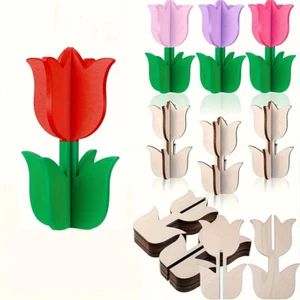 DIY Unfinished Wooden Chip Tulip Ornament Desktop Decoration Home Party Supplies - Picture 1 of 16