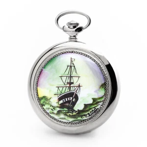 Pocket Watch Molnija 3602 Handpainted Unique Ship Russian Analog Watch - Zdjęcie 1 z 6