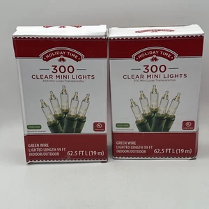 Lot Of 2 - Holiday Time 300 Clear Mini Lights GREEN WIRE Christmas Bulbs Outdoor - Picture 1 of 3