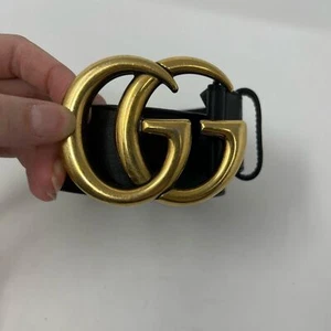 GUCCI Marmont Leather Classic GG Logo Buckle Wide Belt 65 Black Gold XS - Picture 1 of 7
