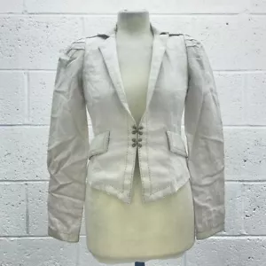 MANGO CREAM KNIT Y2K BLAZER JACKET CLASP PUFF SLEEVE COTTON STITCH DETAIL UK 8 - Picture 1 of 6