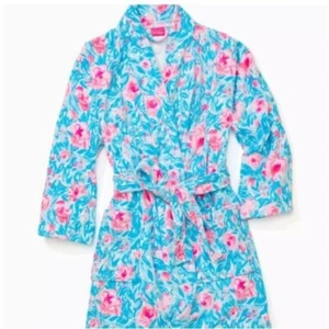 Lilly Pulitzer OS Frottee-Morgenmantel mit Gürtel, Bondi blau, My Little Peony, S-XL - Bild 1 von 3