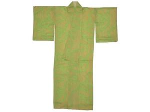 Vintage Early Showa Green & Orange Silk Shibori Kimono: Nov20B - Picture 1 of 6