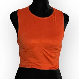 May Pink Faux Suede Crop Top Women's Small Rust Orange Keyhole Sexy Party NEW - Picture 1 of 7