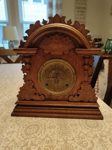E INGRAHM Antique Oak Wood Carved Clock Cover