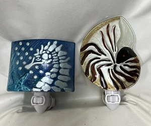 Night Lights Seahorse and Sea Shell Nautical Glass Set of 2 - Picture 1 of 2