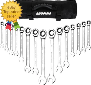 15-Piece SAE Ratcheting Wrench Set, SAE 1/4" to 1" Chrome Vanadium Steel, 12-Poi - Picture 1 of 8