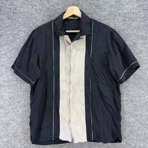 Axist Shirt Men M Medium Black Button Up Silk Collared Short Sleeve Regular Fit - Picture 1 of 6