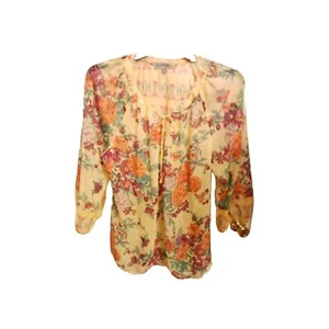 Figueroa & Blumen Damen transparente Tunika 3/4 Ärmel gelb orange fuchsia Boho - Bild 1 von 8