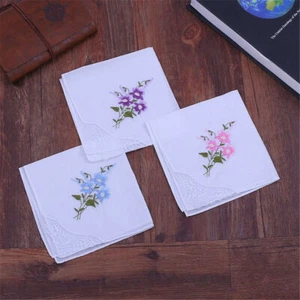 Ladies Hankerchief Cotton Embroidered Lace Hankies Butterfly Floral Hankies Gift - Picture 1 of 12