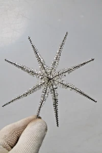 Oropel de plata de colección envuelto en alambre 5" Starburst adorno de Navidad Alemania - Imagen 1 de 4