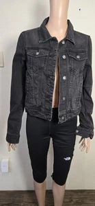 Free People Women’s Jean Jacket Rumors Denim in Washed Black Button Up Size XS - Picture 1 of 18