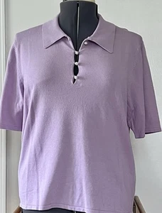 Saks Fifth Avenue Women’s Lavender S/S Collar Sweater Polo Pearl Buttons NWT XL - Picture 1 of 6