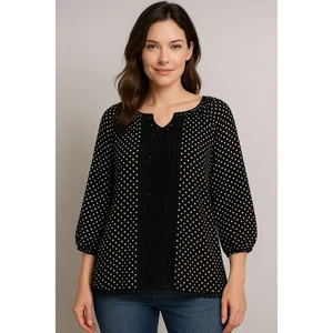 Damen Bluse Größe XL My Michelle schwarz weiß gepunktet Boho Freizeit Oberteil - Bild 1 von 13