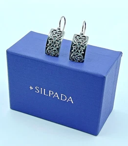 Vintage Silpada Sterling Oxidized Raised Scroll Vines Curved Wire Earrings W1517 - Picture 1 of 7