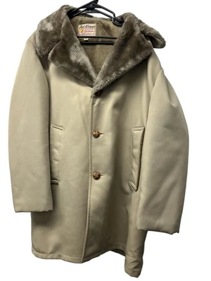 Casaco masculino vintage Fox Knapp 44 bronzeado forrado de pele sintética jaqueta de carro feita nos EUA anos 60 - Imagem 1 de 4