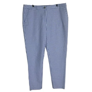 Michael Kors Pants Women's Size 12 Blue White Gingham Cotton Stretch Preppy - Picture 1 of 9