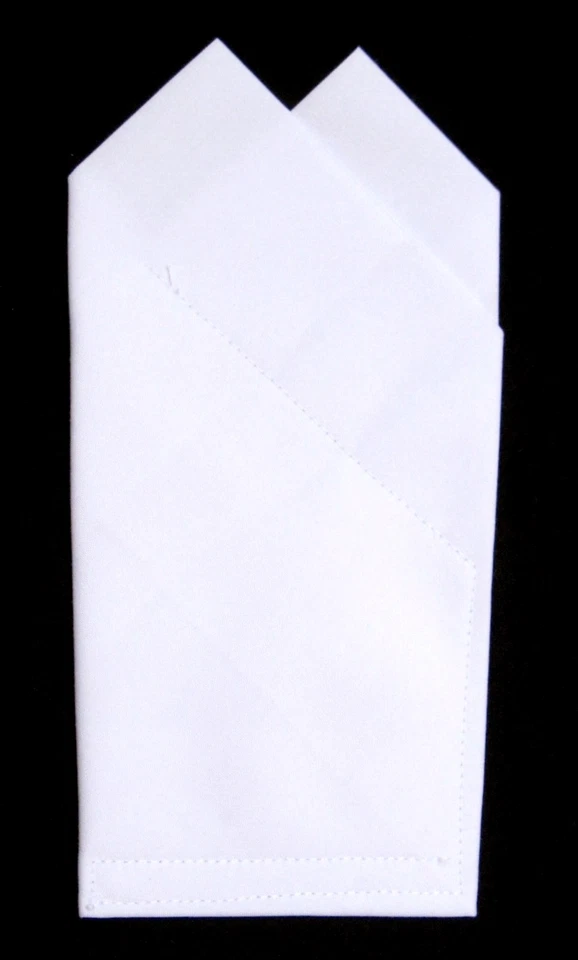  CUADRADO DE BOLSILLO - Blanco dos pt. - Personalizado plegado y cosido - solo deslizar en el bolsillo Foto 1 de 1