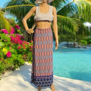 Cato Mujer Talla L Maxi Falda Pull-On Azul Naranja Vacaciones Viaje Cápsula  - Imagen 1 de 8